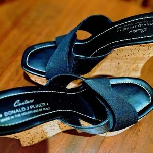 Donald J. Pliner Black Open Toe Cork Wedge Sandals Sz 9M